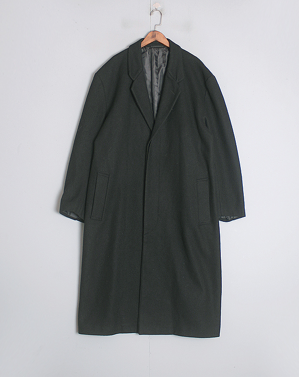 [빈티지샵 CAPTAIN]Wool, Rayon Black Long Coat